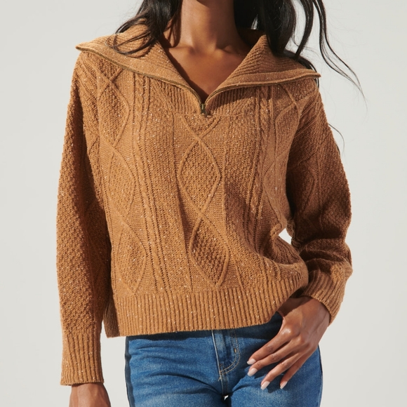 Sugarlips | Mocha Brown Cable Knit Half Zip Up Sweater | Small (4-6) - Picture 4 of 10